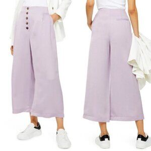 Topshop Coco Satin Lilac Wide Leg Trousers Crop Size 10 Pleats Flowy Bohemian
